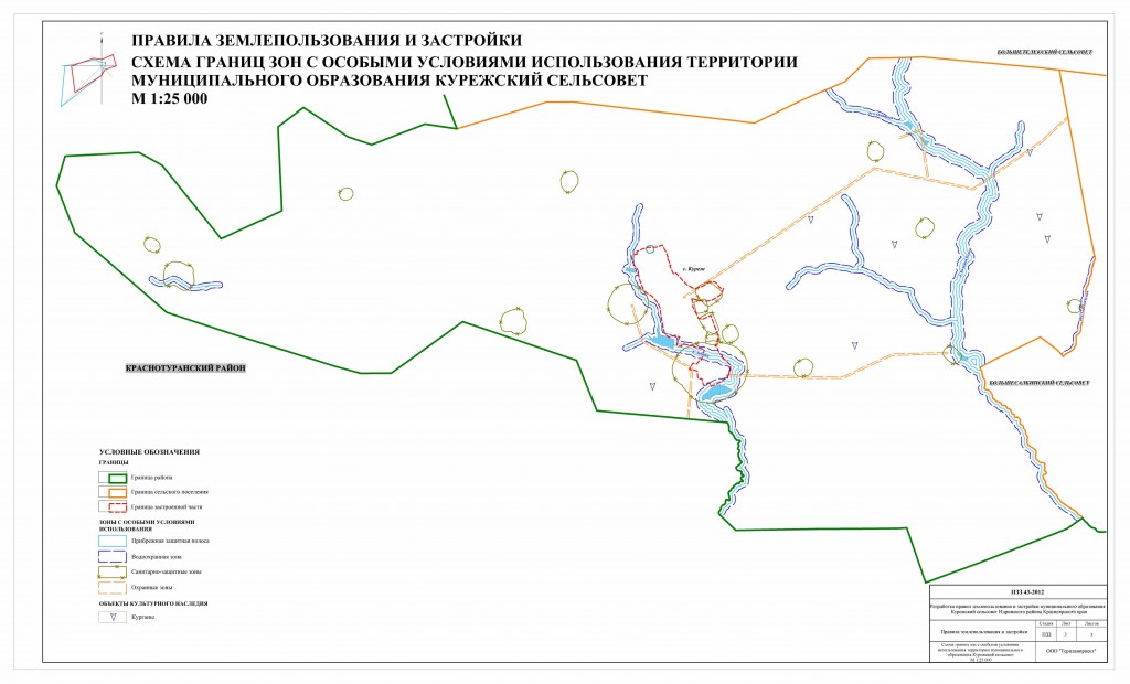 Схема границ зон с особыми условиями использования территории МО Курежский сельсовет
